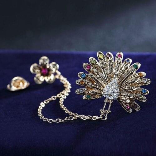 LNRRABC Plum Peacock Brooches Pin Up For Women Suit Clips Girl Alloy Pins Crystal Rhinestones Brooch Pins Fashion Jewelry Gift