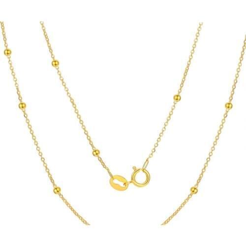 MADALENA SARARA Pure 18k Gold Chain Necklace Au750 Gold Simple Round Bead Chain Necklace - C