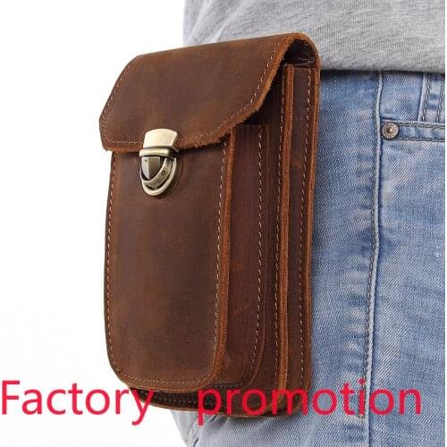 Mister Europe Vintage Mens Leather Pocket xiao gua bao Full-Grain Leather Wear Leather Belt Mobile Phone Bag Storage Bag