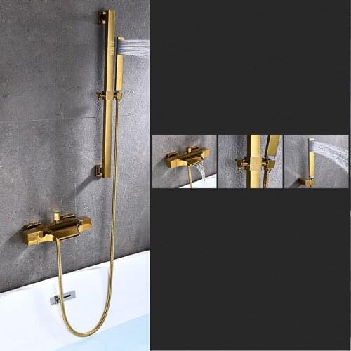 Bathroom Shower Faucet Set Rainfall Shower Mixer Tap Gold Brass Waterfall Bathtub Faucet Taps Wall Mounted Bath Shower Torneira