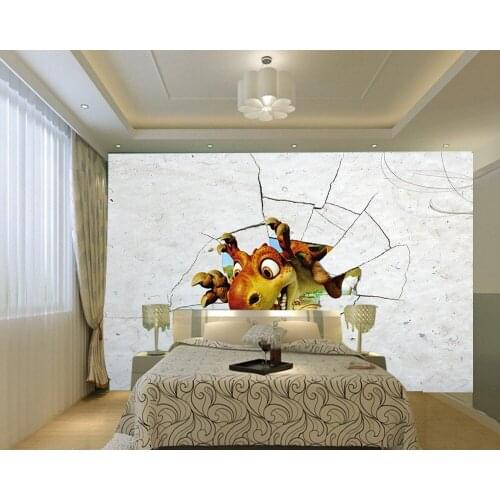Free Shipping Mural Dinosaur Breaking Wall TV Living Room Background Wall Cartoon Fun ChildrenS Room Wallpaper Custom 3D Photo