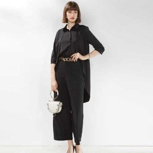 New Loose Black/White Shirt Coat Women Korea Fashion Long Sleeve Irregular Long Tuxedo Jacket