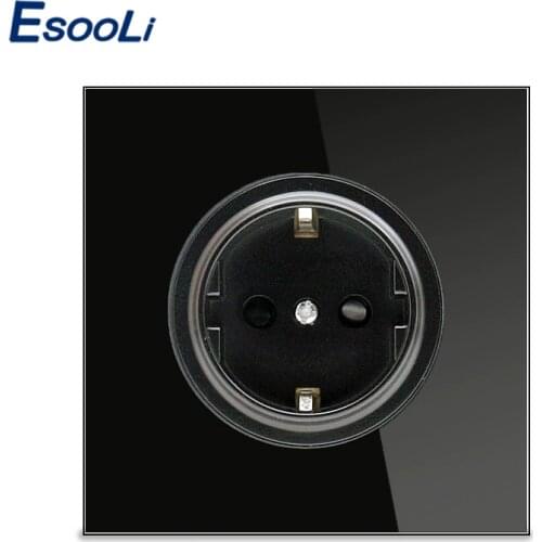 Esooli 2019 New Arrival Crystal Glass Panel 16A EU Standard Wall Power Socket Outlet Grounded With Child Protective Lock