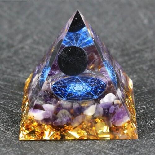 Orgonite Pyramid Onyx Beads Sphere With Religious Totem Natural Raw Amethyst Shimmer Spectrolite Stones Reiki Chakra Jewelry
