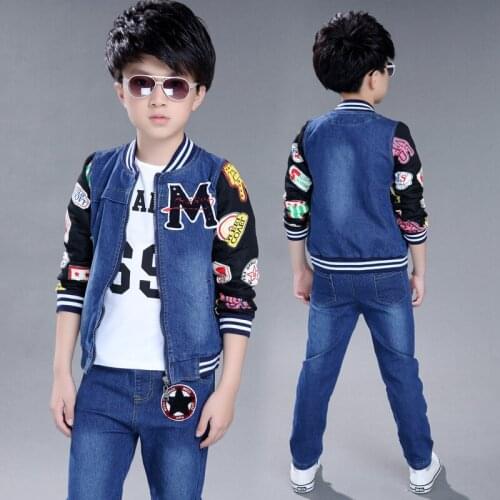 Autumn The Boyset Up A Long Sleeved Jeans T-shirt Long Sleeve+pants Three Piece Suits Sport Sets for Kids Suits 5-12 Ages