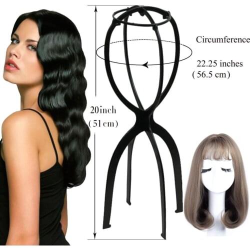 51Cm Tall Wig Stand Head Plastic Wig Hat Cap Holder Stand Portable Folding For Styling Drying Display Travel For Women Long Wigs