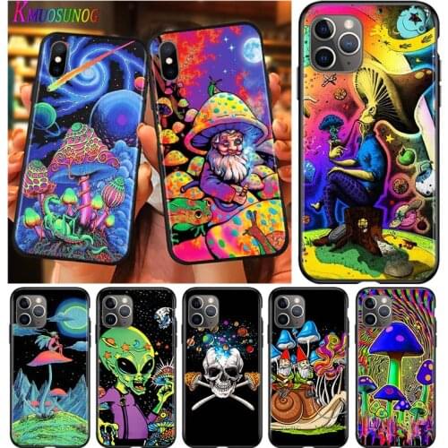 Psychedelic Mushroom For Apple iPhone 12 Pro Max Mini 11 Pro XS Max X XR 6S 6 7 8 Plus 5S SE2020 Black Phone Case