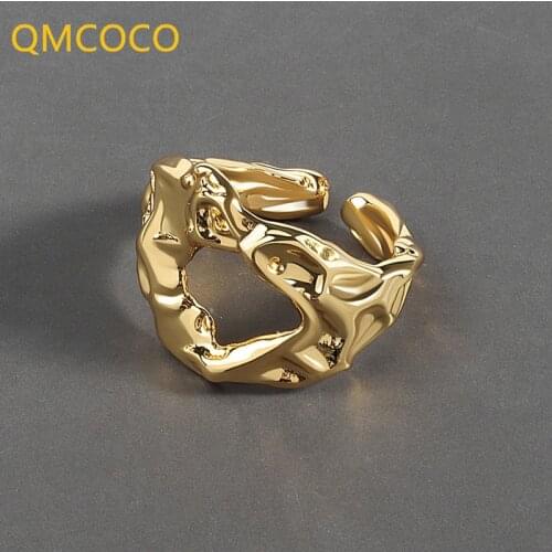 QMCOCO 925 Silver New Hollow Out Irregular Matte Rings Vintage Classic Open Adjustable Handmade Ring Fashion Fine Jewelry Gifts