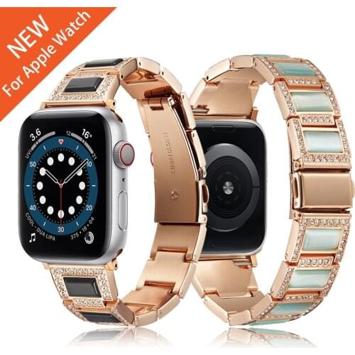 For Apple Watch series 6 SE 5 4 3 Stainless Steel strap band for iwatch 40mm 44mm strap with opal luxury Glitter shiny stone
