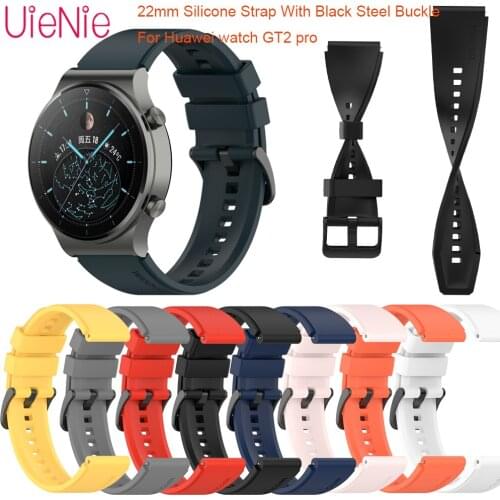 22mm Official Silicone Strap For Huawei Watch GT2 Pro Sport Smart Watch With Black Steel Buckle Wristband Replacement Bracelet
