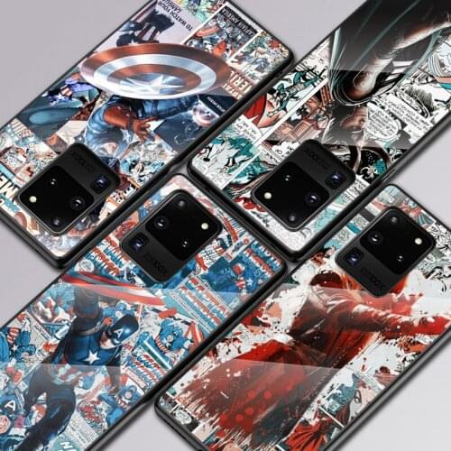 Retro Marvel Comics For Samsung Galaxy S20 FE S10e S10 S9 S8 Ultra Plus Lite Plus 5G Tempered Glass Cover Phone Case