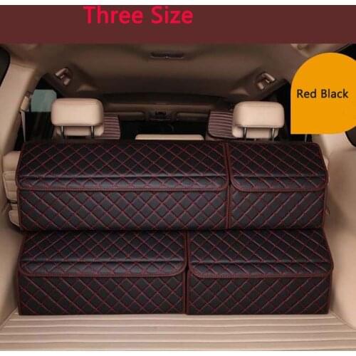 Folding Portable Storage Tool Bag PU Leather Car Trunk Organizers Waterproof Back Organiser Plaid Auto Collapsible Storage Box