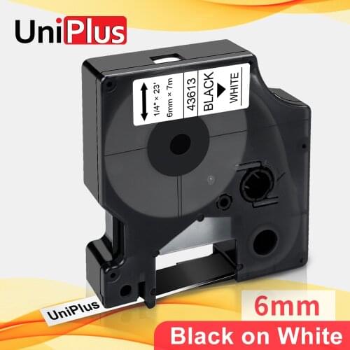 UniPlus D1 Label Maker 43613 for Dymo D1 Label Printer Black on White 6mm Label Tapes Letter Ribbon Sticker for LabelManager PnP