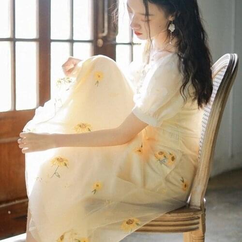 Vintage Floral Yellow Dress Women French Sweet Party Evening Long Dress Summer Vacation Outfits Dresses for Women 2021 Elegant