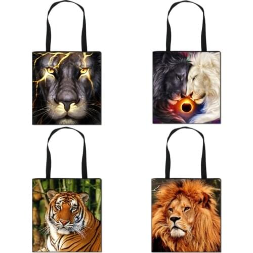 Domineering Animal Lion Tiger Deer Prints Tote Bag Women Storage for Travel Girls Shoulder Shopping Bags Best Gift