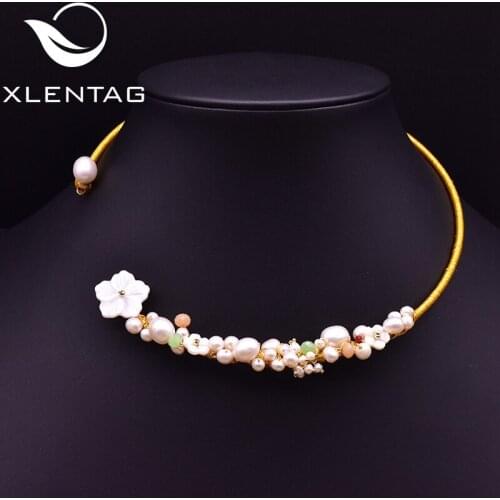 XlentAg Baroque Pearl Fresh Water Pearl Flower Personalized Necklace Wedding Engagement For Women Korean Jewelry GN0061-3