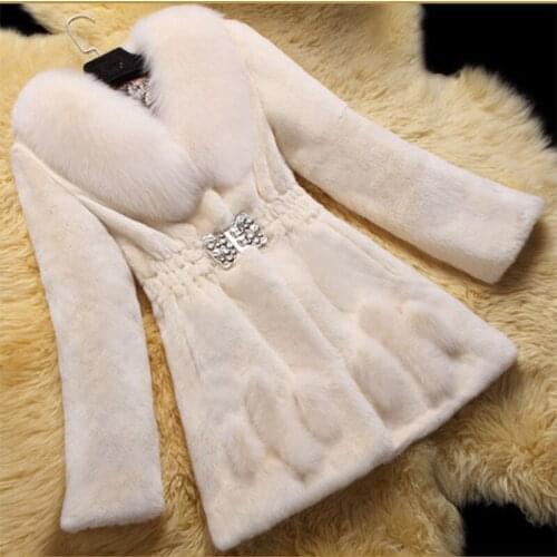 Plus Size 5XL Female Faux Fur Coat NEW Winter Rex Rabbit Hair Imitation Fox Fur Medium Long Outerwear Elegant Women Jacket A389