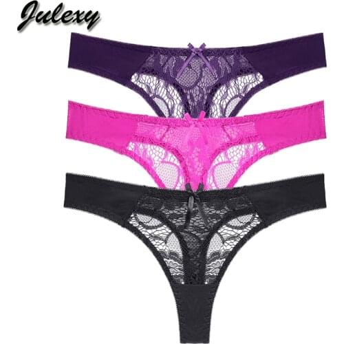 Julexy transparent thongs Hollow out panties for women solid sexy lace underwear women lingerie S M L XL G string