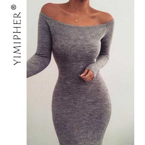 Fall Long Sleeve Strapless Dresses For Women 2021 Off Shoulder Sexy Sweater Dress Solid Knitted Casual Fashion Party Streetwear