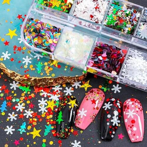 1 Box Mix Christmas Snowflake Xmas Tree Starlights Nail Art Christmas Decorations Holo Nails Glitter Sequins Nail Supplies