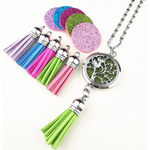 1pc Tree of life Ethnic style Essential Oil Diffuser Necklace,Butterfly, Aromatherapy Perfume Locket pendent with Tassels