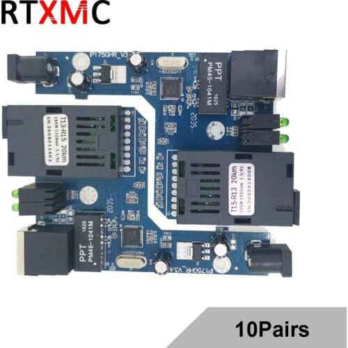 10Pairs 100M Optical Fiber Media Converter Fiber Transceiver Single Fiber Converter 25km SC 10/100M Singlemode Single Fiber PCBA