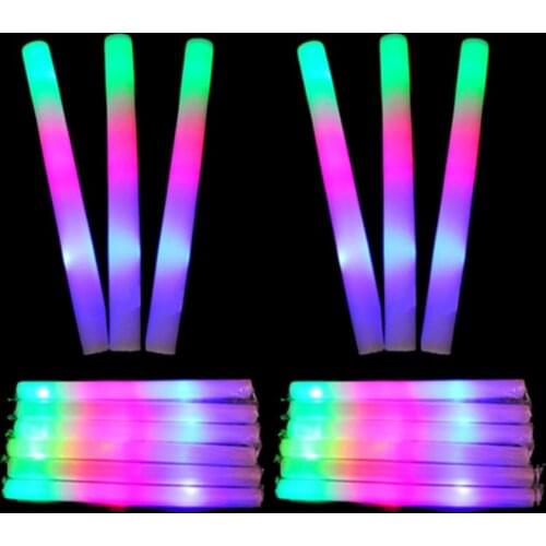 12Pcs / Set LED Foam Glow Sticks Multi Color LED Foam Stick Light Up Wands Cheer Batons Rally Rave Kids Party