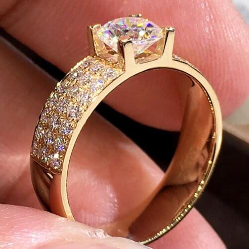 18K Au750 Yellow Gold Men Ring Moissanite Diamonds 1 2 3 4 5 Carat 3 Row Round Wedding Party Engagement Anniversary Ring Unisex