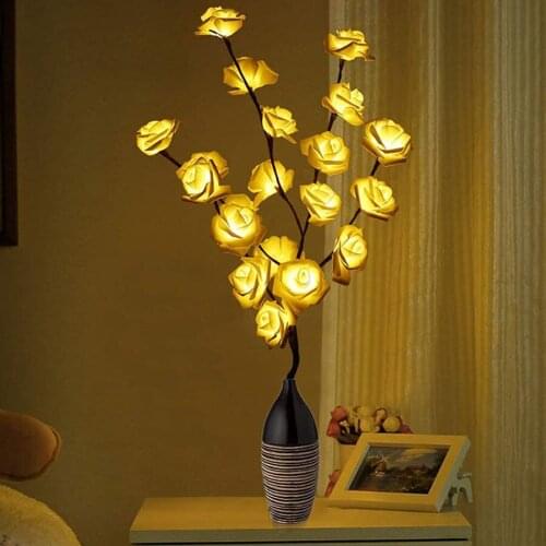 20 LED Christmas Vase Filler Floral Twig Light 73CM Simulation Rose Flower Branch Lights For Home Romantic Decoration