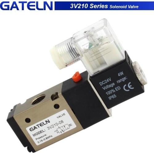3 Way Port 2 Position 3V210-08 DC12V 24V AC220V Pneumatic Air Solenoid Valve Electric Control Gas Magnetic Valve