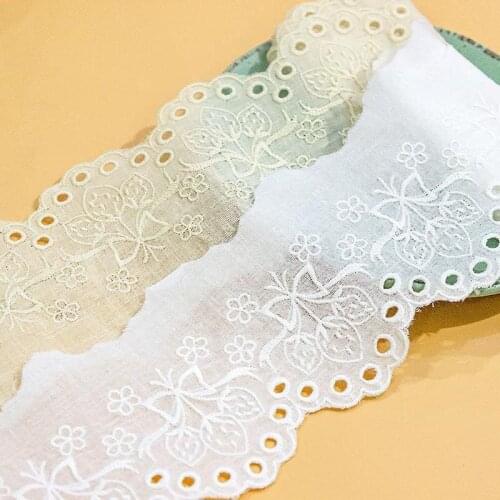 5 Yards 100% Cotton Strawberry Embroidery Flower Lace Trim with Eyelets, Scallop border For DIY sewing Crafts, Baby Dress, Doll