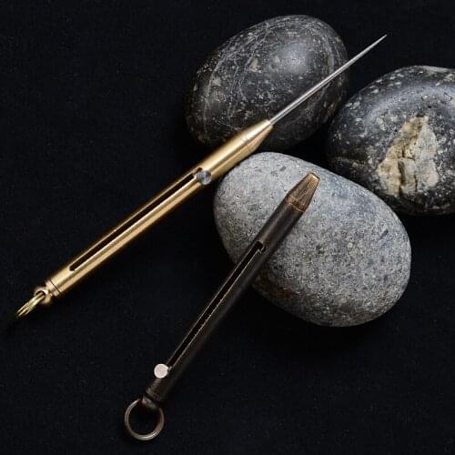 A168 Brass portable simple fruit sign multi-function spring retractable toothpick holder brass body + titanium alloy toothpick