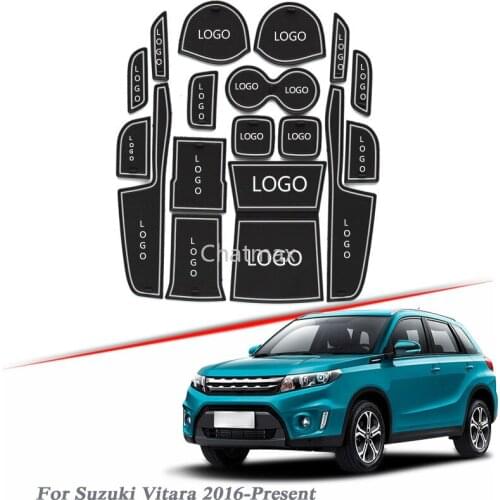 Brand LOGO Car Styling For Suzuki Vitara 2016-Present Latex Gate slot pad Interior Door Groove Mat Non-slip dust Mat Accessories