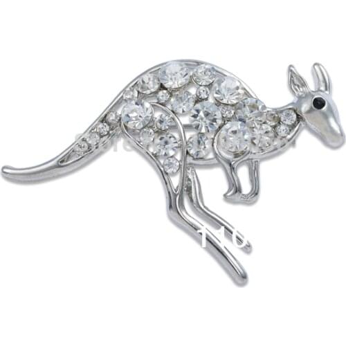 Free Shipping Decorative Hijab Kangaroo Brooch for Dress Women Crystal Brouches Vintage Animnal Strass Broches X0969