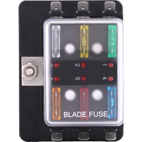 6 Way 100A 32V Circuit Blade Fuse Box Block Holder With LED Warning Light Kit For Car Van Boat Marine Car Style Fuse Block