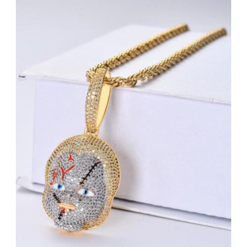 Fashion Hip Hop Ice Out Gold Glittering Pendant Personality Micro-Inlaid Zircon Necklace Men and Women