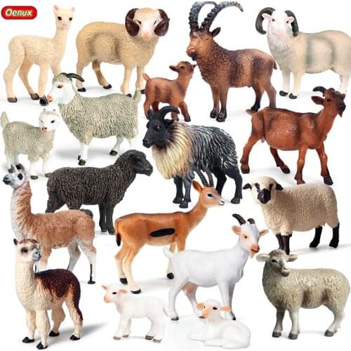Oenux Classic Farm Animal Simulation Alpaca Lamb Sheep Goat Model Action Figure Poultry Miniature Figurines Cute Toy For Kid