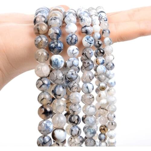 Smooth Black Fire Agates Natural Stone Beads Round Loose Spacer Beads for Jewelry Making Bracelets Necklace Accessories 6/8/10MM