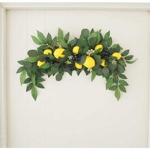 Artificial Greenery Swag Front Door Wreath Decor With Lemon Berry And Leaves Wall Hanging Garland For Home Table Decor