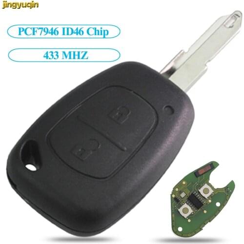 Jingyuqin Complete Remote Car Key for Renault Traffic Master Vivaro Movano Kangoo Ne73 Uncut Blade Chip ID46 Transmister 2Button