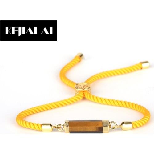 KEJIALAI Long Tube Spacer Natural Stone Charm Bracelet Adjustable Macrame Rope Chain Link Bracelet Bangle for Girl Birthday Gift