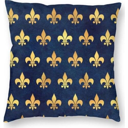 Royal Gold Blue Grunge Fleur De Lis Cushion Cover 45x45cm Home Decor 3D Printing Lily Flower Throw Pillow for Car Double-sided