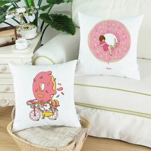 Cute Donuts Print Cushion Case Decor Children Room Living Room Pillowcase Home Decoration White Polyester Pillows Gift for Kids