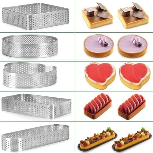 Stainless Steel Mini French Mousse Cake Ring Perforated Egg Tart Dessert Mould Circle Heat-Resistant Kitchen Pastry Baking Tools
