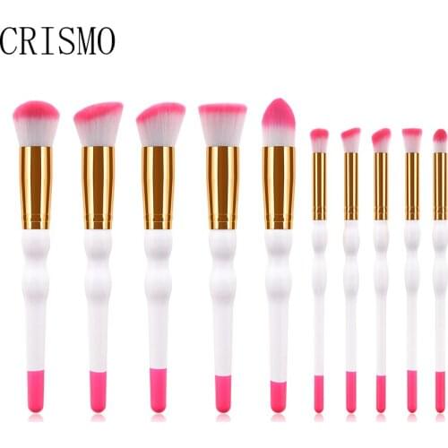 CRISMO 10PCS High Quality Makeup Brush Set Foundation Powder Blending Shadow Bend Eye Liner Cosmetic Brushes Gourd Wooden Handle