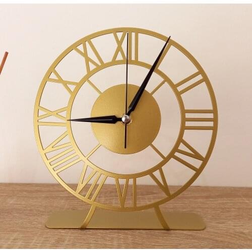 Table clock, Modern and Geometric Clock, Desktop Metal Clock, Table top clock, Circle Gold Rome Number