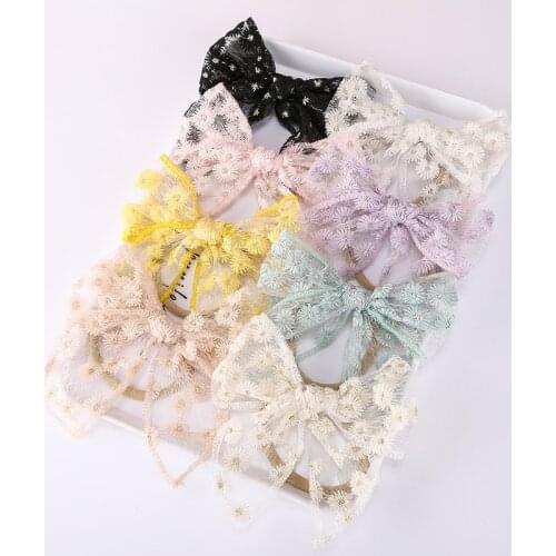 36pc/lot Solid Embroidery Lace Hair Bow Hair Clips Lace Bow Nylon Headband for Baby Girls Flower Nylon Turban Headband Hairpins