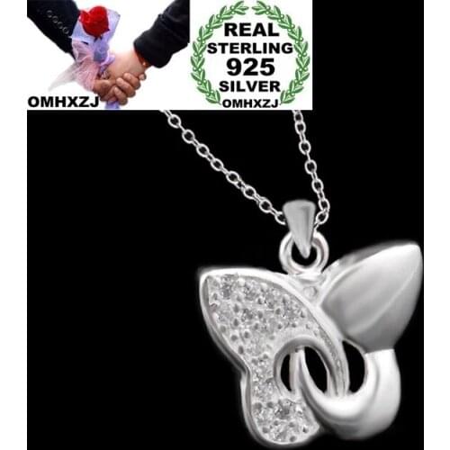 OMHXZJ Wholesale Personality Fashion OL Woman Girl Gift Silver Hollow Butterfly 925 Sterling Silver Charm Pendant Necklace CH59