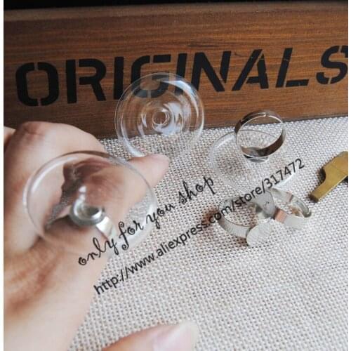 Wholesale 100sets 35mm Big Flat Round Glass Liquid ring Pendant ,glass bubble/ glass vial pendant DIY rings