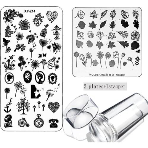3pcs/set Transparent Nail Stamping Stamping Plates Set Leaves Pattern Nail Art Stamper Scraper Nails Tool
